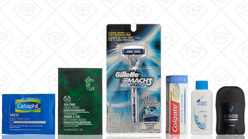 Caja de muestras para cuidado facial de hombre, $10 + $10 crédito en productos
